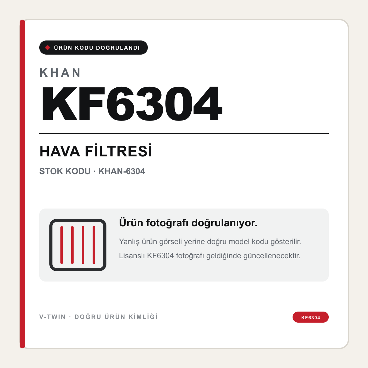 KHAN KF6304 hava filtresi ürün kodu doğrulama görseli