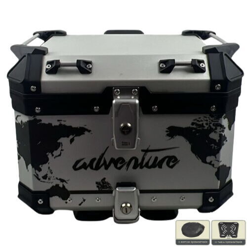 Coocase Alüminyum Arka Çanta 55L ( METAL GÜMÜŞ ADVENTURE-WORLD/BLACK) ürün görseli