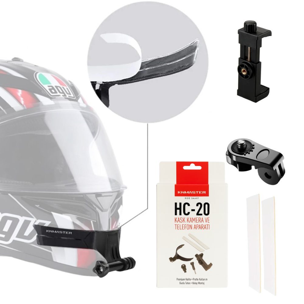 Knmaster HC 20 Motosiklet Kask Çene Yapıştırıcılı Telefon Ve Aksiyon Kamera Tutucu Full Aparat k4926, one size ürün görseli