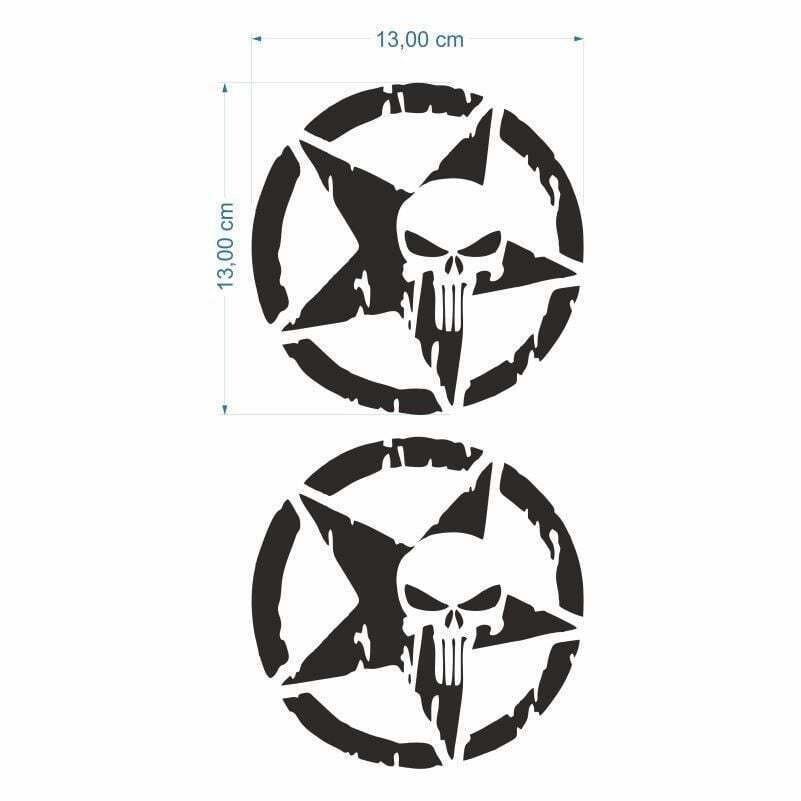 ARMY YILDIZ KURU KAFA 13 X 13 cm SİYAH STİCKER 2 Lİ ürün görseli