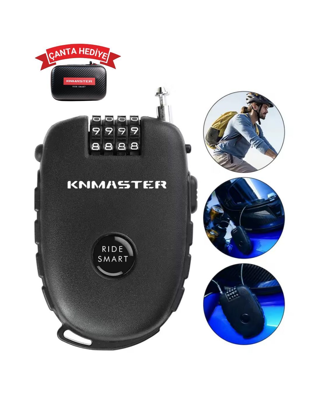 HL300 Knmaster Motosiklet Kaskı Kilidi + Knmaster Karbon Çanta Hediyeli Esnek Kablo ve Üst Düzey Koruma ürün görseli