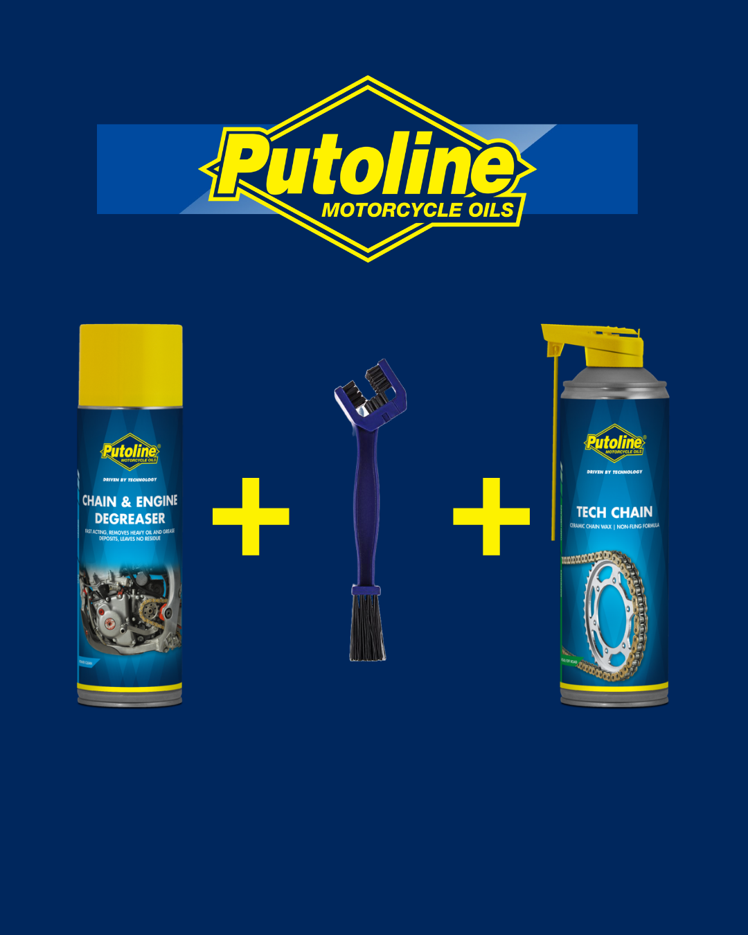 Putoline Tech Chain Zincir Yağı + Putoline Zincir ve Motor Temizleyici + Zincir Temizleme Fırçası ürün görseli