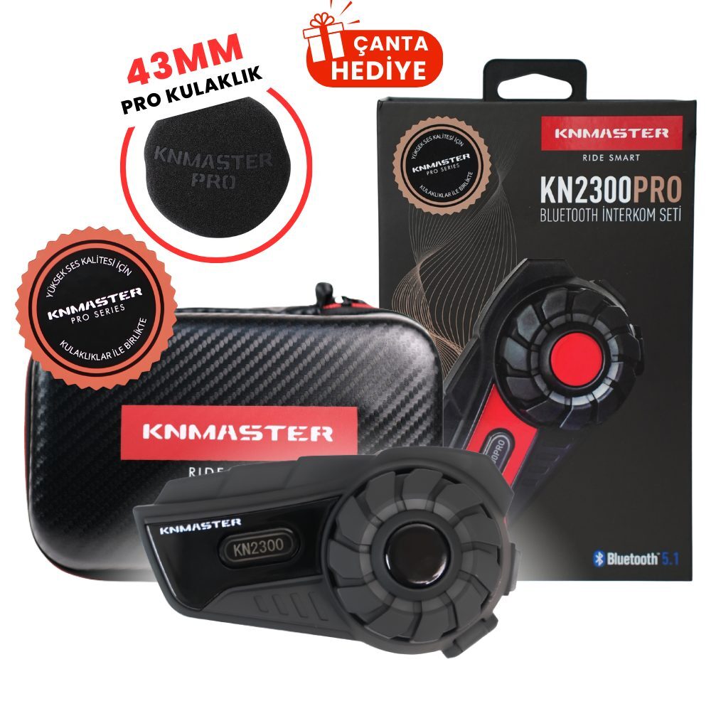 Knmaster KN2300 Motosiklet Kask İnterkom Bluetooth Intercom Kulaklık Seti SİYAH ürün görseli