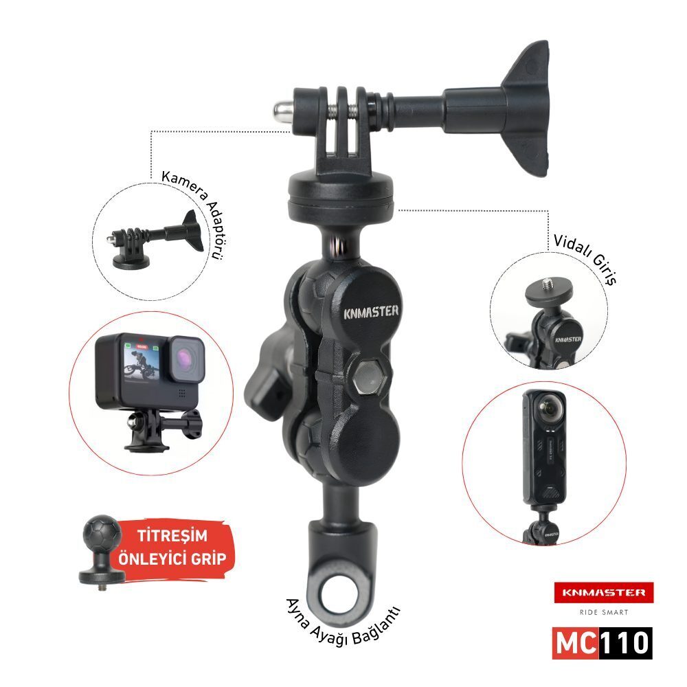 Knmaster Mc110 Ayna Dibi Bağlantılı 360 Ayarlanabilir Kamera Tutucu Aparat 15 Cm ürün görseli