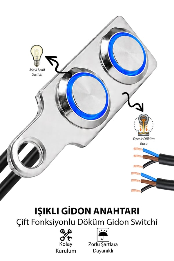 Işıklı Gidon Anahtarı Çift Fonksiyonlu Mavi ürün görseli